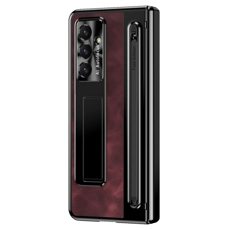 Cover Samsung Galaxy Z Fold 7 Telefon Etui Stativ Med Lædereffekt Og Stylusholder