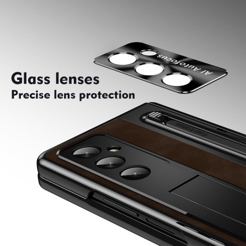 Cover Samsung Galaxy Z Fold 7 Telefon Etui Stativ Med Lædereffekt Og Stylusholder
