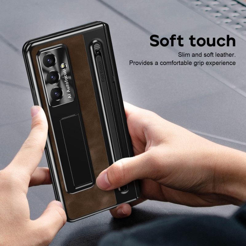 Cover Samsung Galaxy Z Fold 7 Telefon Etui Stativ Med Lædereffekt Og Stylusholder