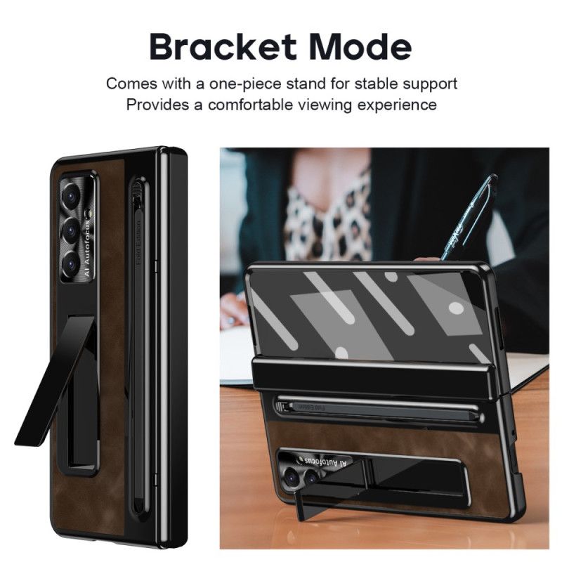 Cover Samsung Galaxy Z Fold 7 Telefon Etui Stativ Med Lædereffekt Og Stylusholder