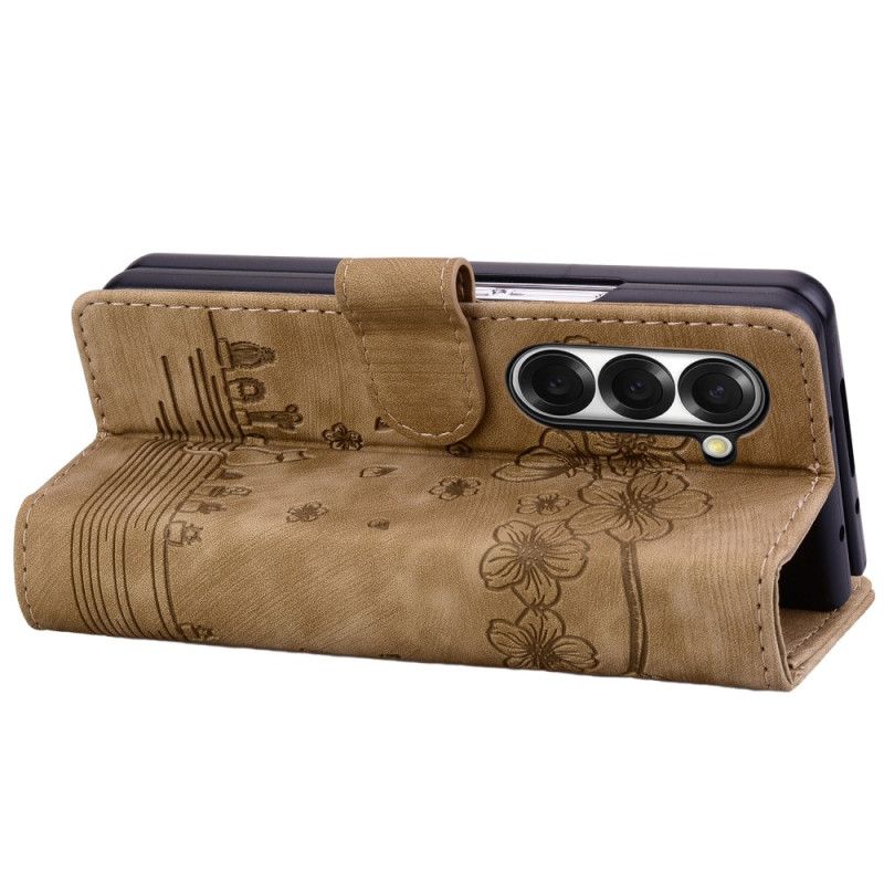 Læder Cover Samsung Galaxy Z Fold 7 Telefon Etui Kattemotiv