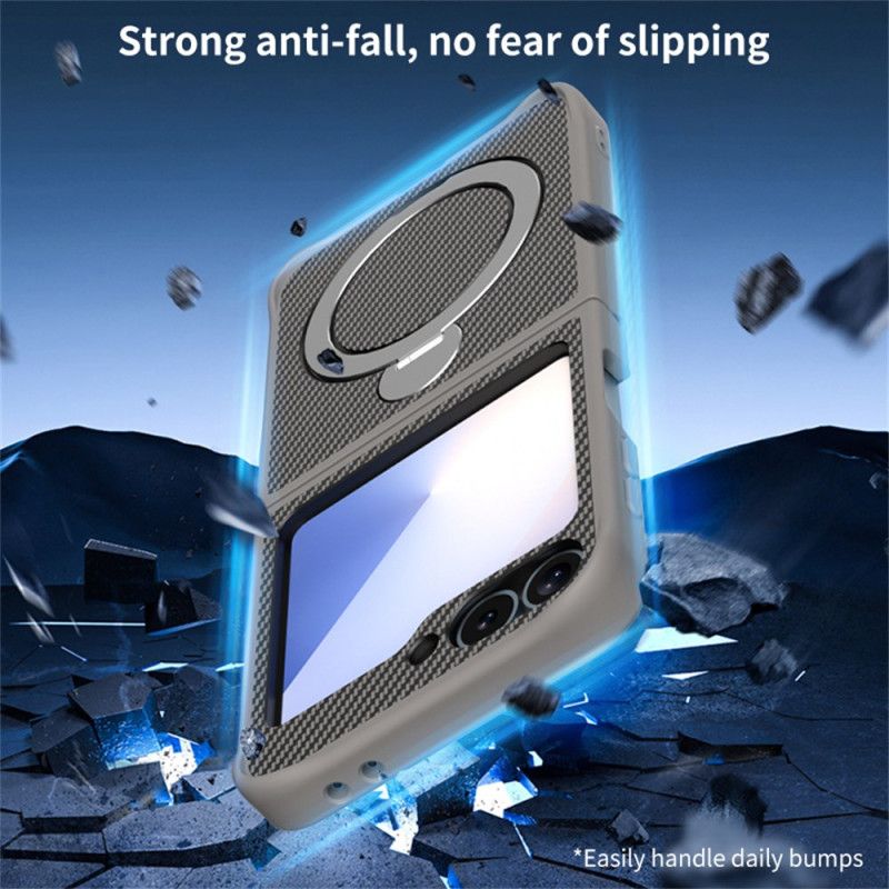 Cover Samsung Galaxy Z Flip 7 Fe Kulfiberdesign Med Magnetisk Stativ