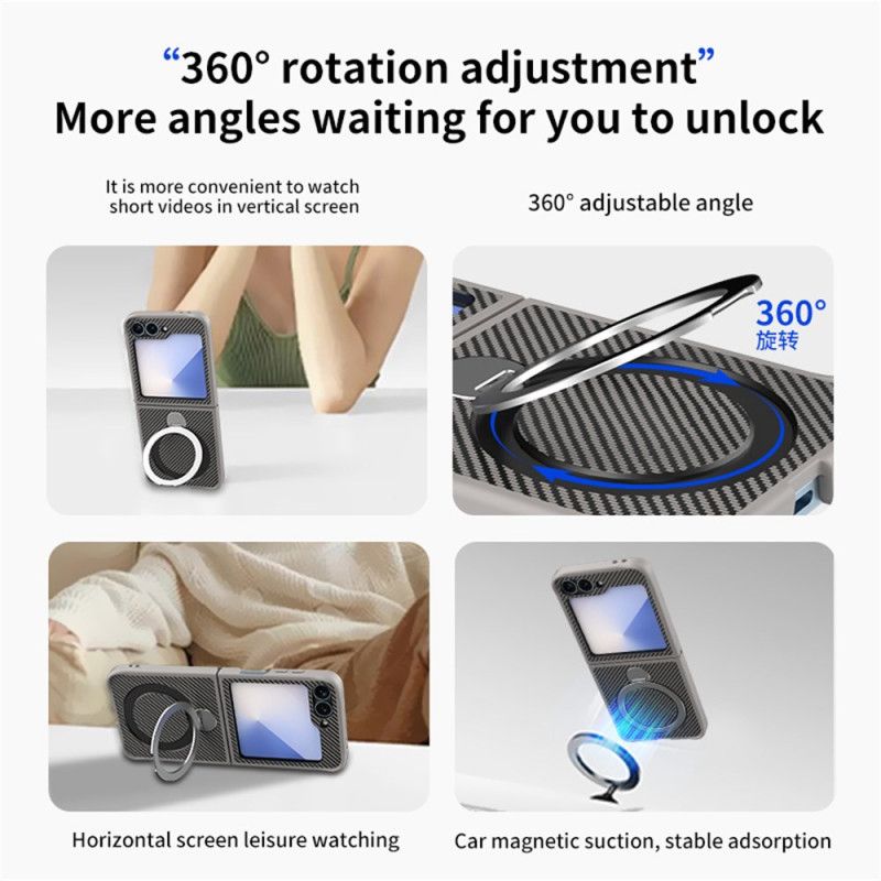 Cover Samsung Galaxy Z Flip 7 Fe Kulfiberdesign Med Magnetisk Stativ