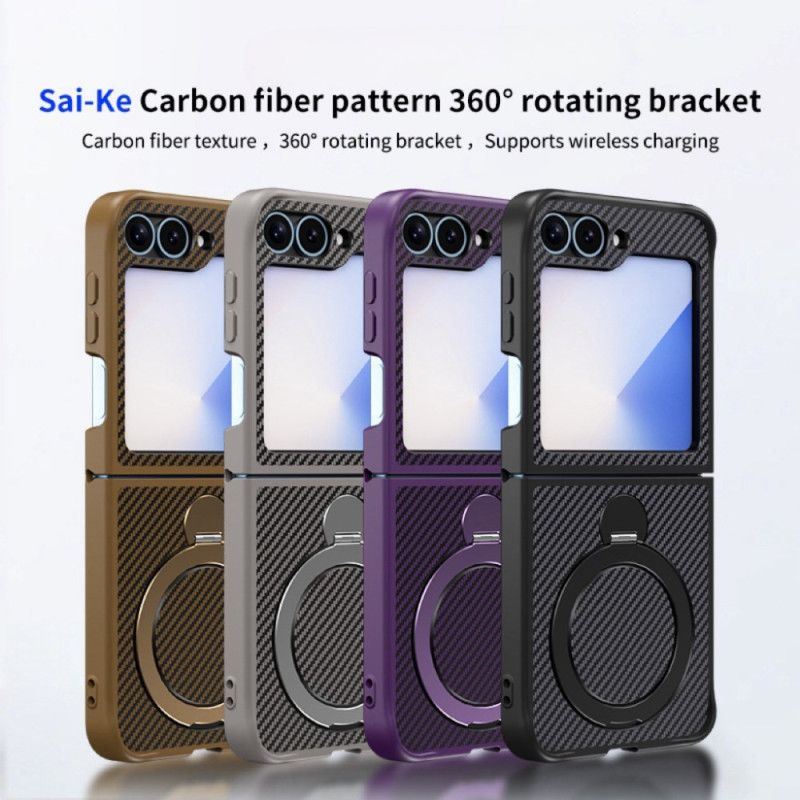 Cover Samsung Galaxy Z Flip 7 Fe Kulfiberdesign Med Magnetisk Stativ