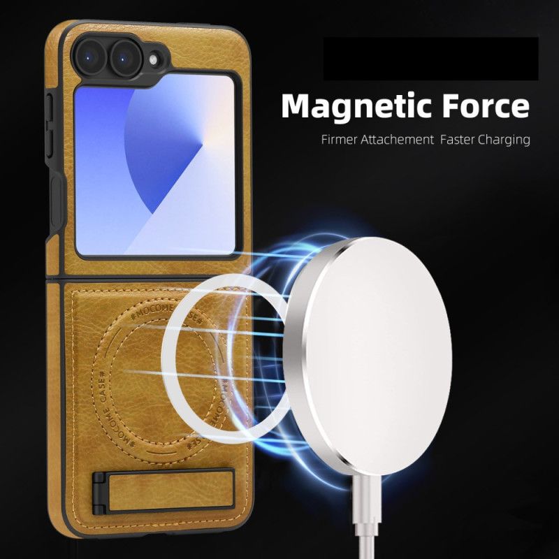 Cover Samsung Galaxy Z Flip 7 Fe Magsafe-kompatibel Stativ Med Lædereffekt