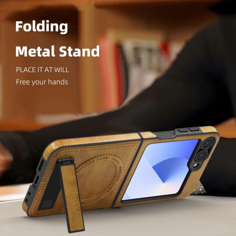 Cover Samsung Galaxy Z Flip 7 Fe Magsafe-kompatibel Stativ Med Lædereffekt