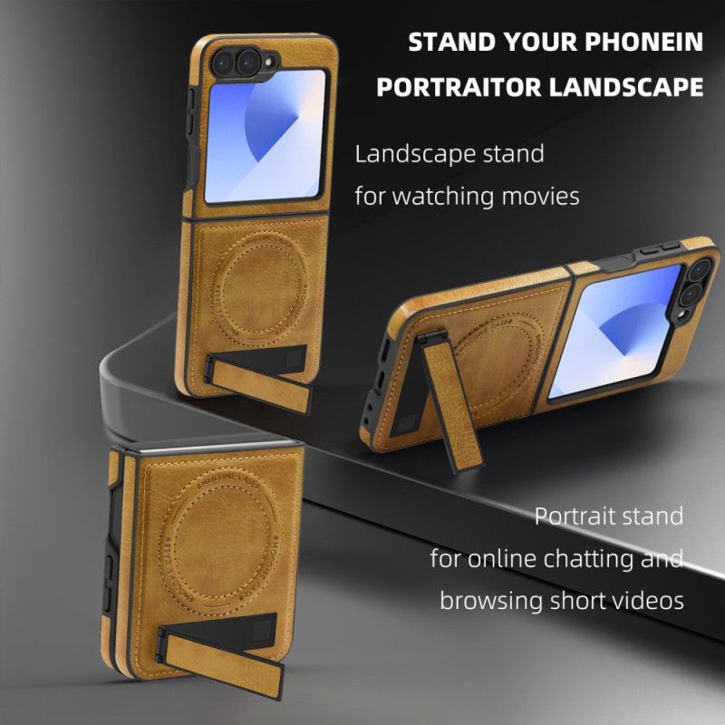 Cover Samsung Galaxy Z Flip 7 Fe Magsafe-kompatibel Stativ Med Lædereffekt