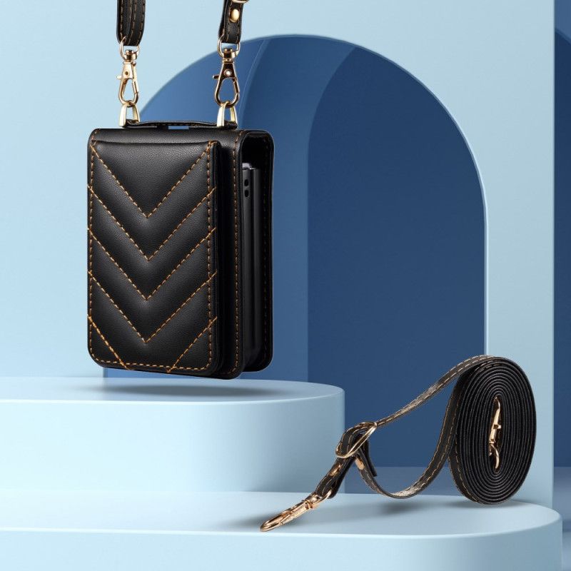 Cover Samsung Galaxy Z Flip 7 Fe Quiltet Kortholder Og Skulderrem