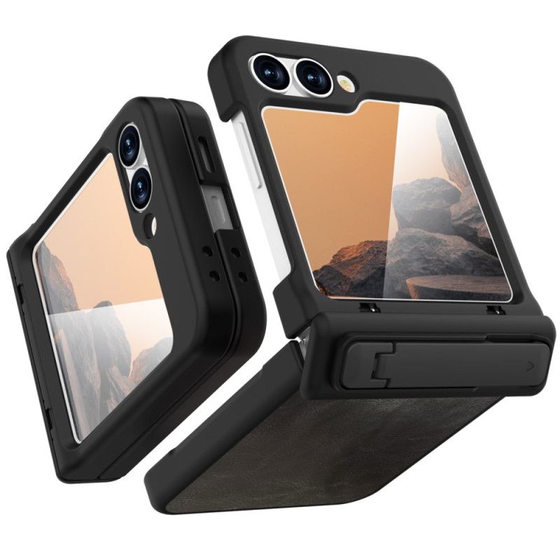 Cover Samsung Galaxy Z Flip 7 Fe Stativ Med Vintage Læderlook