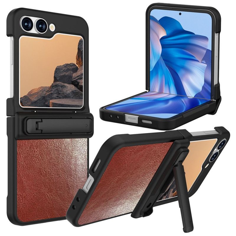 Cover Samsung Galaxy Z Flip 7 Fe Telefon Etui Lædereffekt Med Stativ