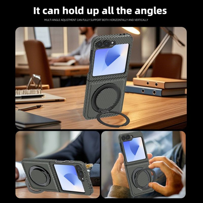 Cover Til Samsung Galaxy Z Flip 7 Fe Magnetisk Kulfiber Og Stativ