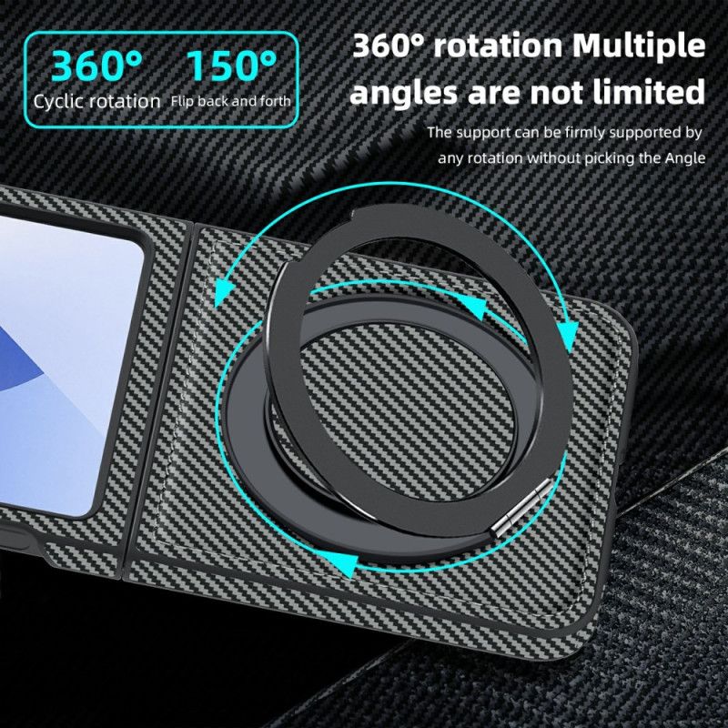Cover Til Samsung Galaxy Z Flip 7 Fe Magnetisk Kulfiber Og Stativ
