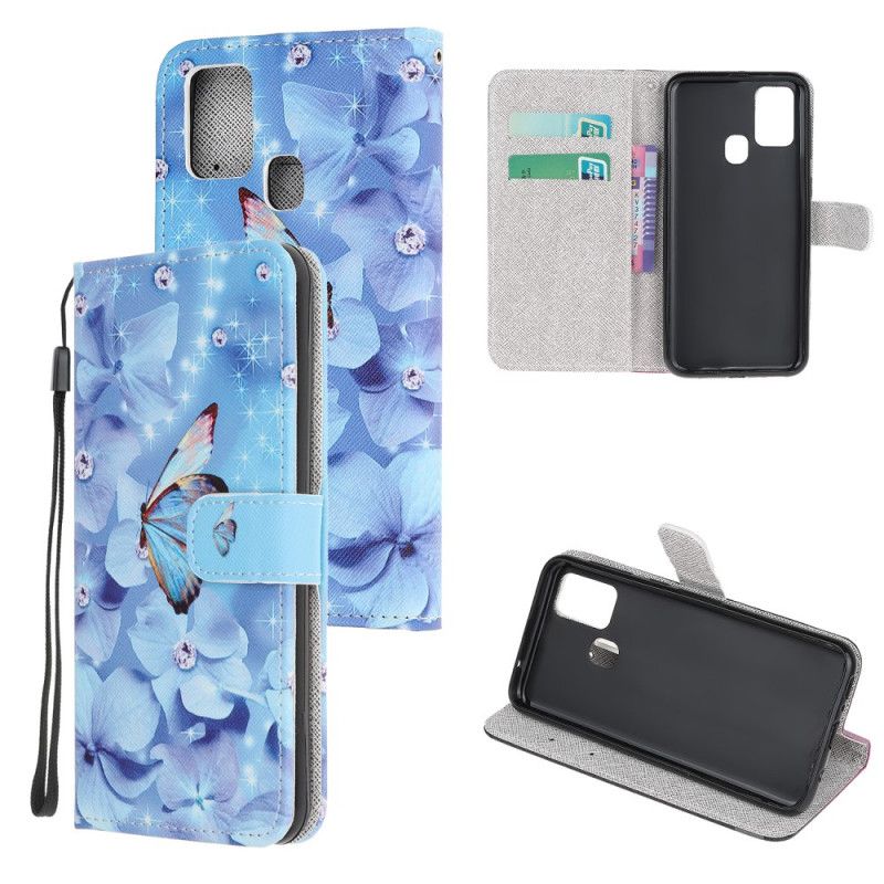 Flip Cover Læder Honor 9X Lite Diamant Sommerfugle Med Rem Original