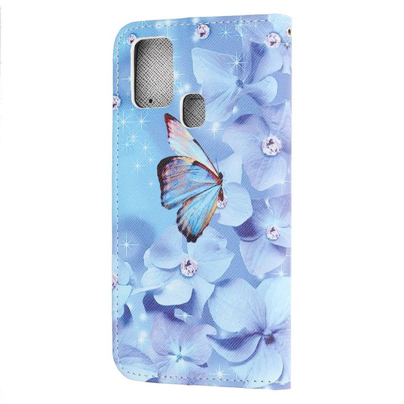 Flip Cover Læder Honor 9X Lite Diamant Sommerfugle Med Rem Original