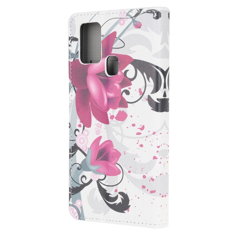 Flip Cover Læder Honor 9X Lite Magenta Tropiske Blomster
