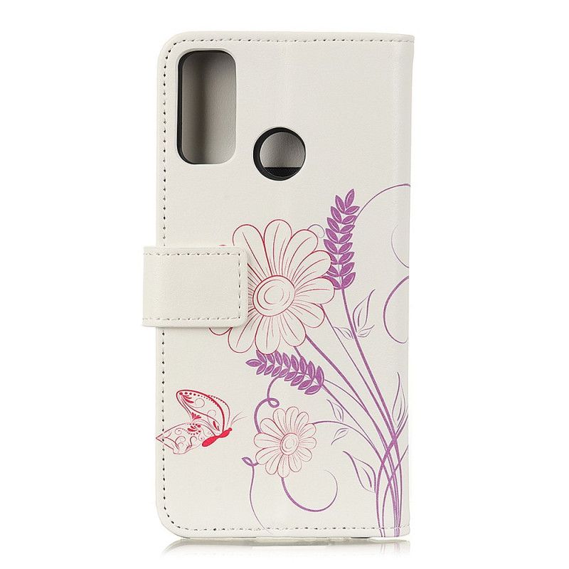 Flip Cover Læder Honor 9X Lite Tegning Af Sommerfugle Og Blomster