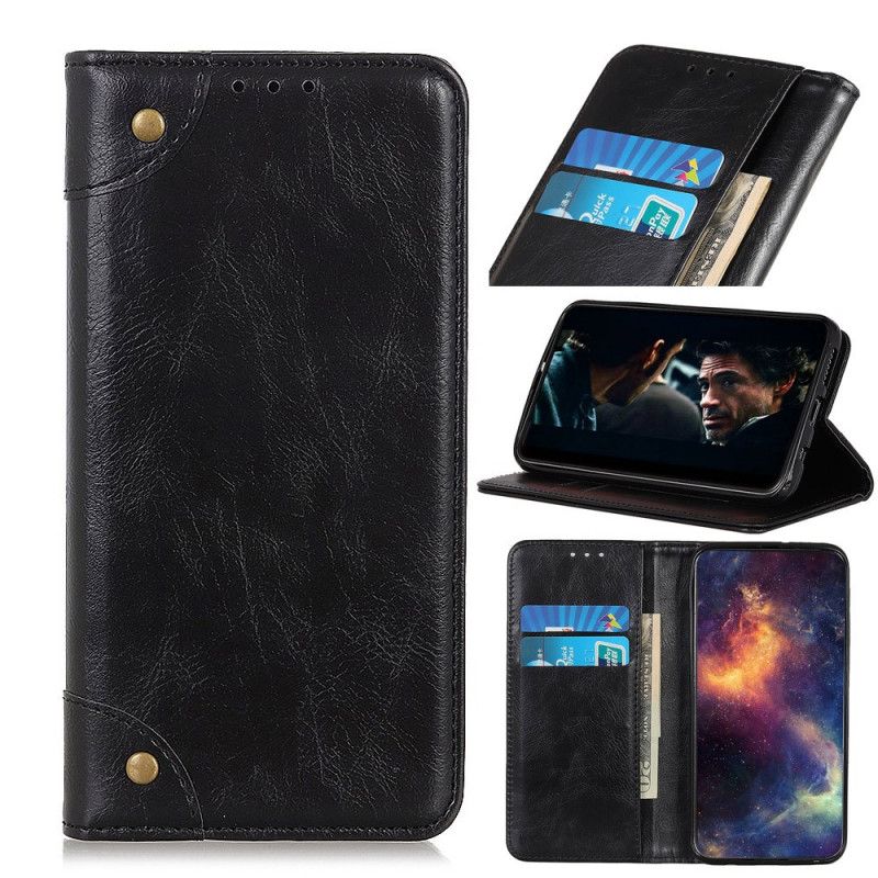 Læder Cover Honor 9X Lite Sort Mobilcover Vintage Split Læder Nitter