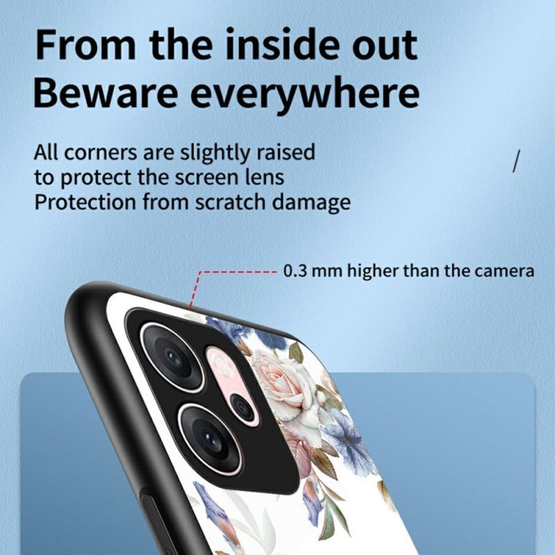 Cover Oppo Reno 14f 5g Hærdet Glas Med Blomstermønster