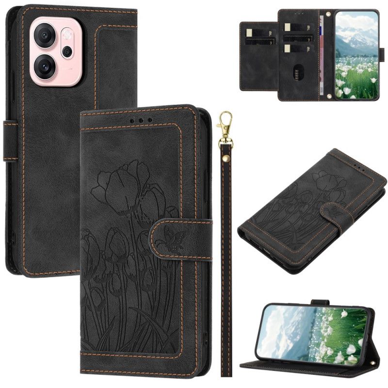 Flip Cover Oppo Reno 14f 5g Blomsterprintet Ruskindseffekt