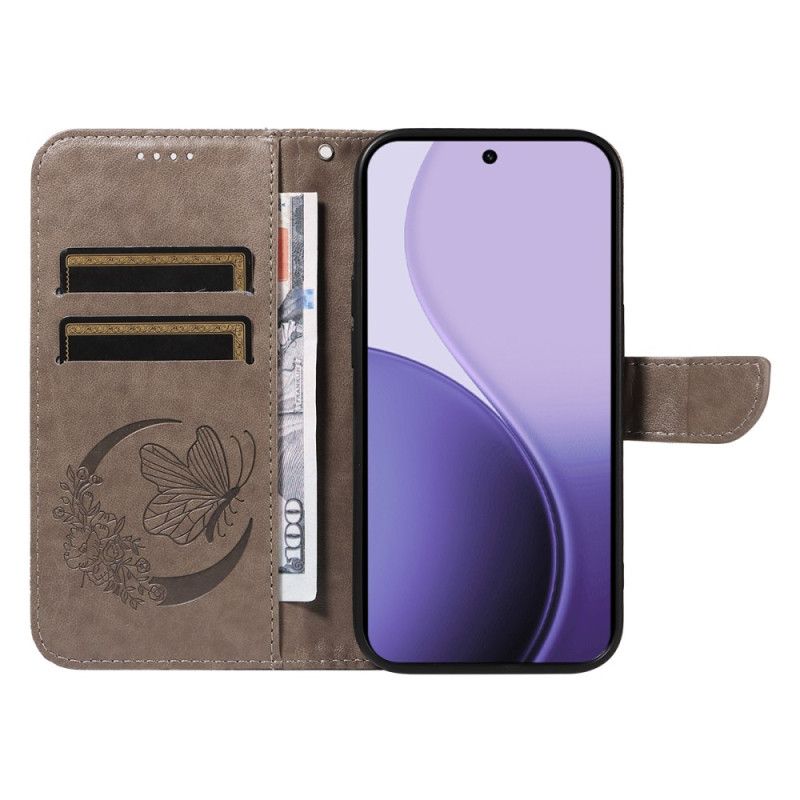 Læder Cover Oppo Reno 14f 5g Telefon Etui Sommerfugledesign