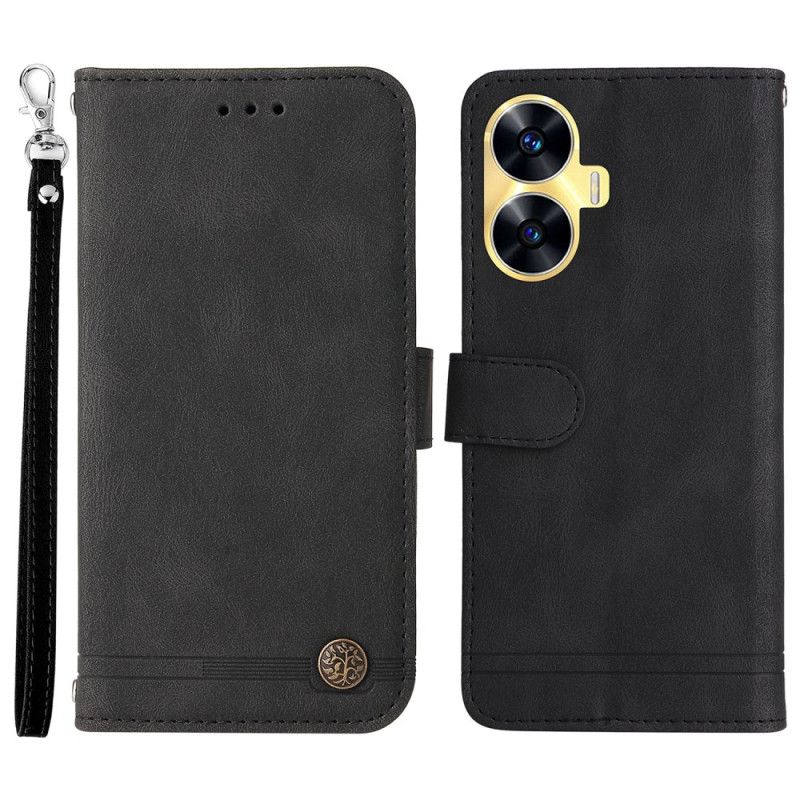 Flip Cover Realme C55 Dekorativ Nitte Med Ruskindseffekt