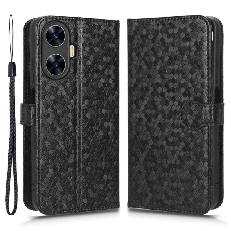 Flip Cover Realme C55 Skinnende Prikker Med Rem