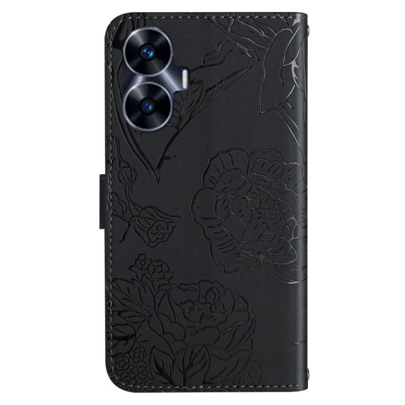 Flip Cover Realme C55 Skulderrem Med Sommerfugleprint