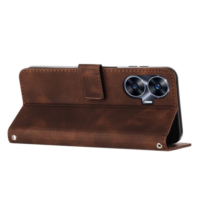 Læder Cover Realme C55 Geometriske Linjer Med Snor