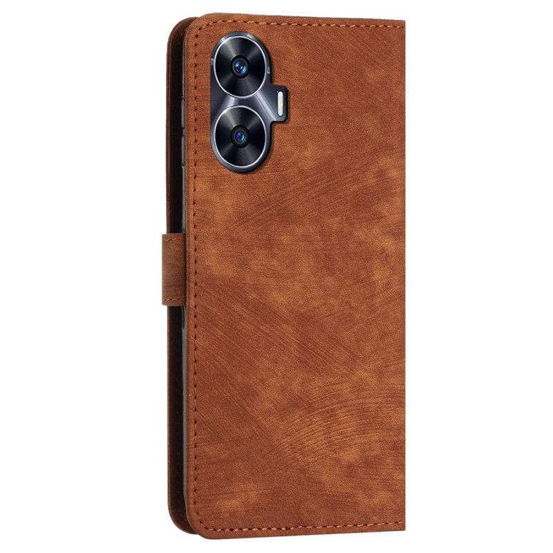 Læder Cover Realme C55 Telefon Etui Geometriske Linjer Med Snor