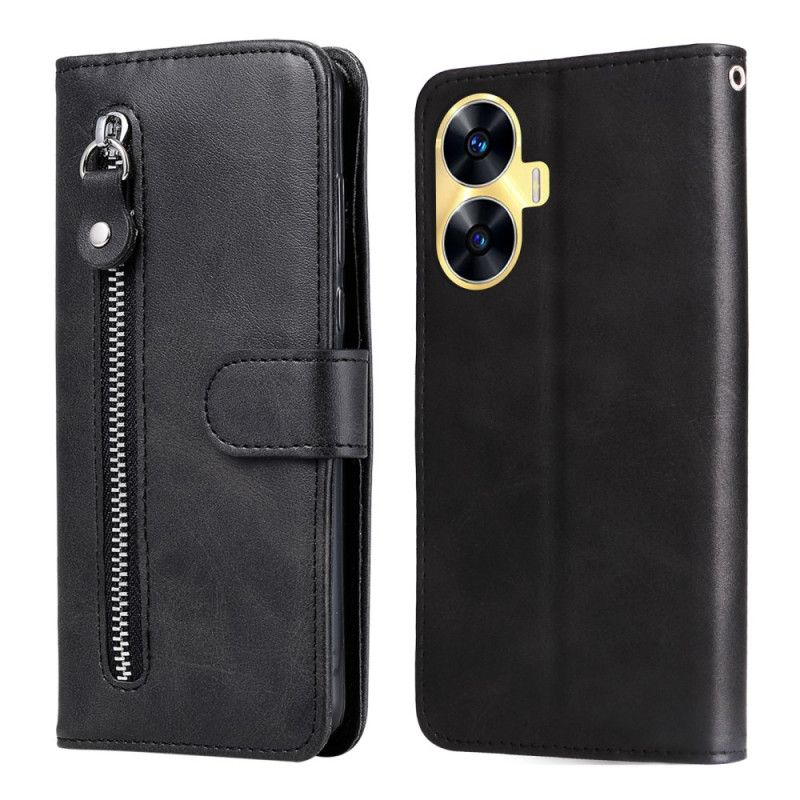 Læder Cover Realme C55 Telefon Etui Møntpung Foran