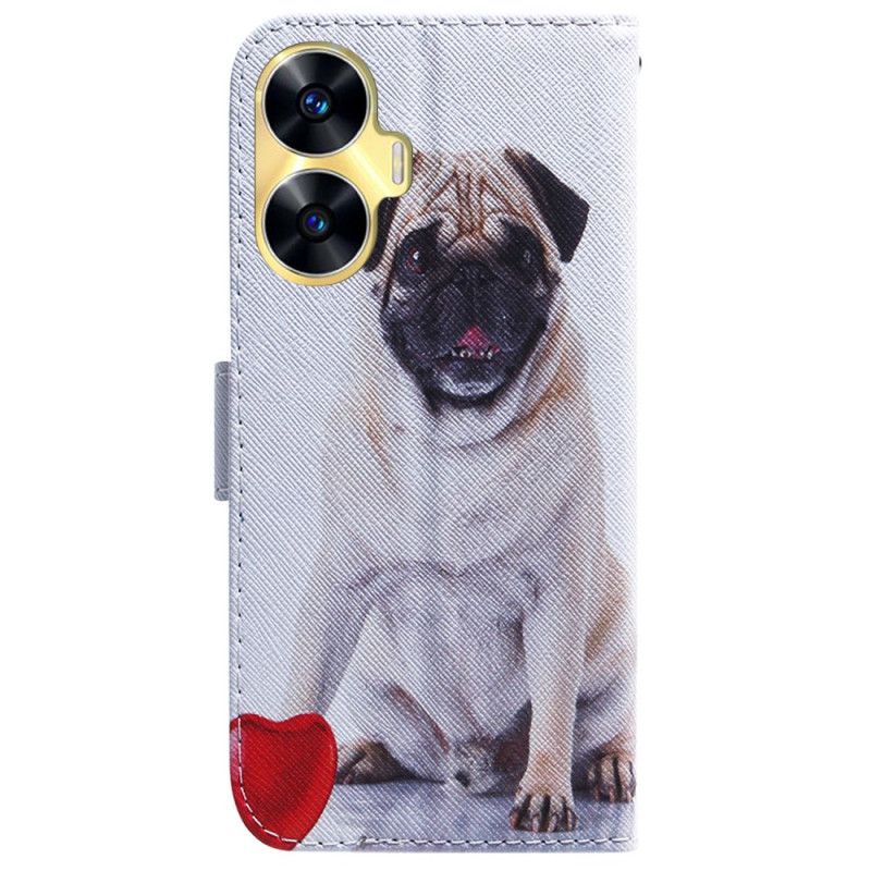 Læder Cover Realme C55 Telefon Etui Mops Hund