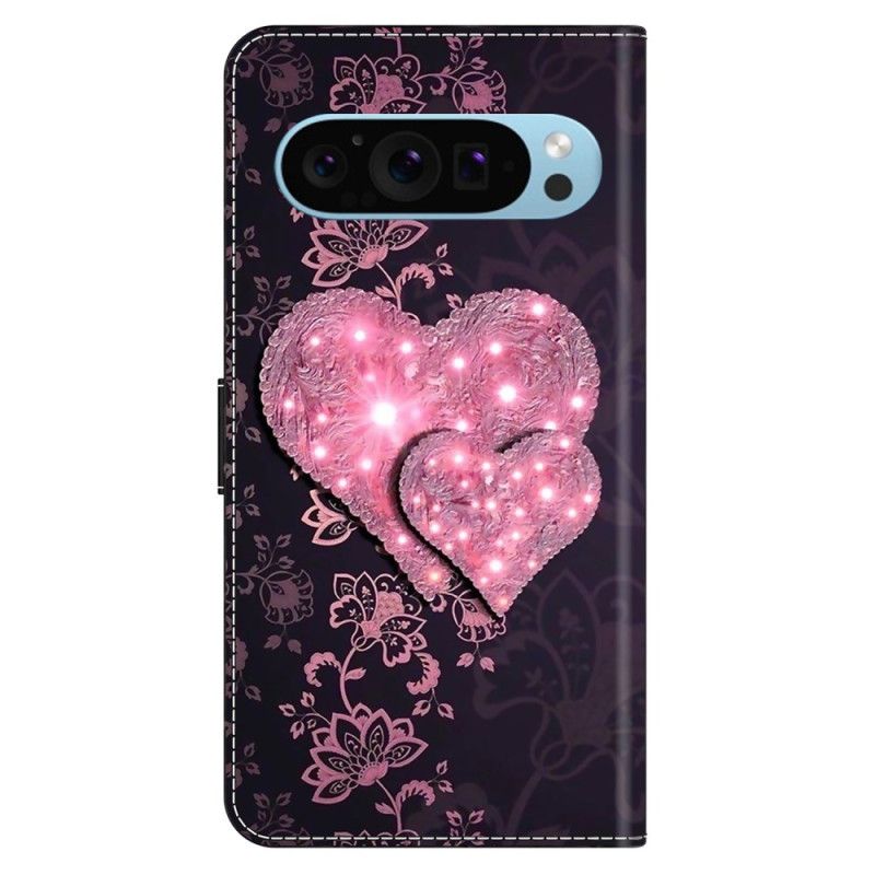 Læder Cover Google Pixel 9 Pro Telefon Etui Blondehjerter