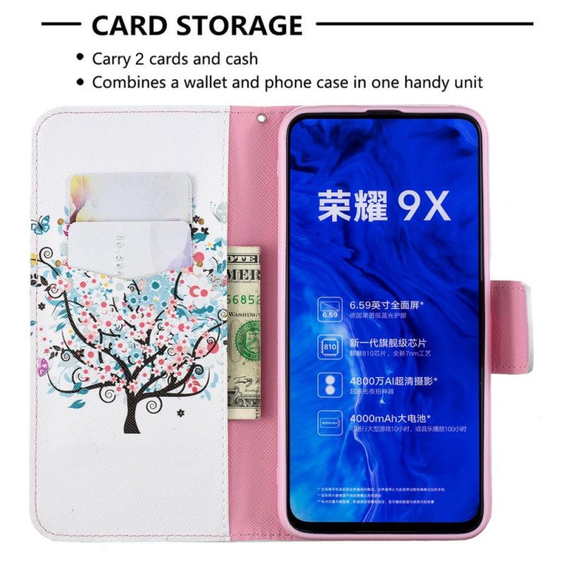 Flip Cover Honor 9X Pro Mobilcover Blomstret Træ