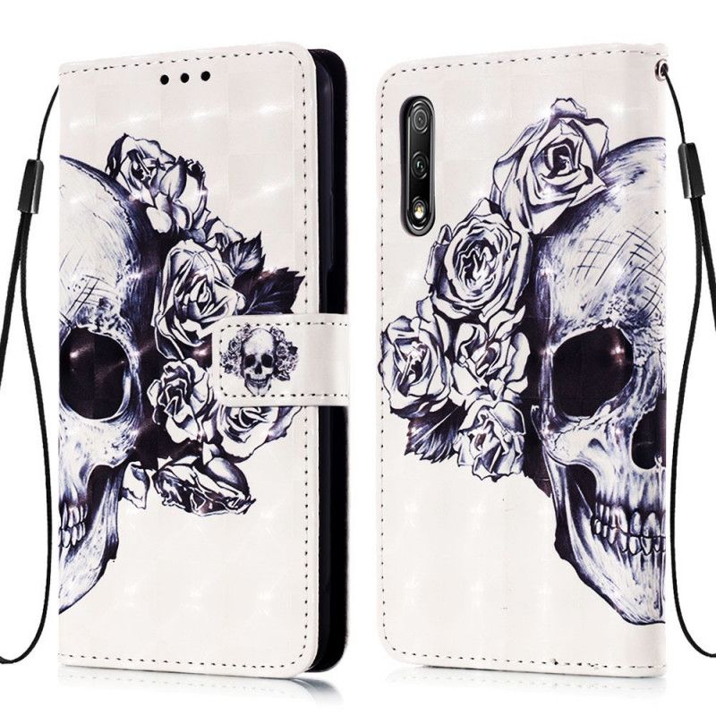 Flip Cover Læder for Honor 9X Pro 3D Blomsterskalle