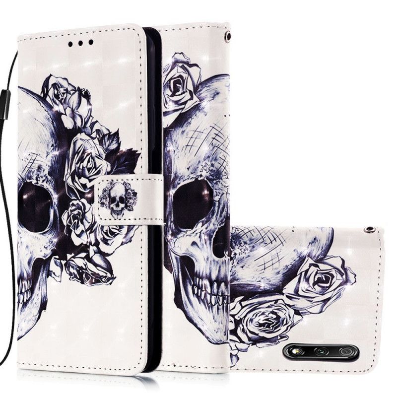 Flip Cover Læder for Honor 9X Pro 3D Blomsterskalle