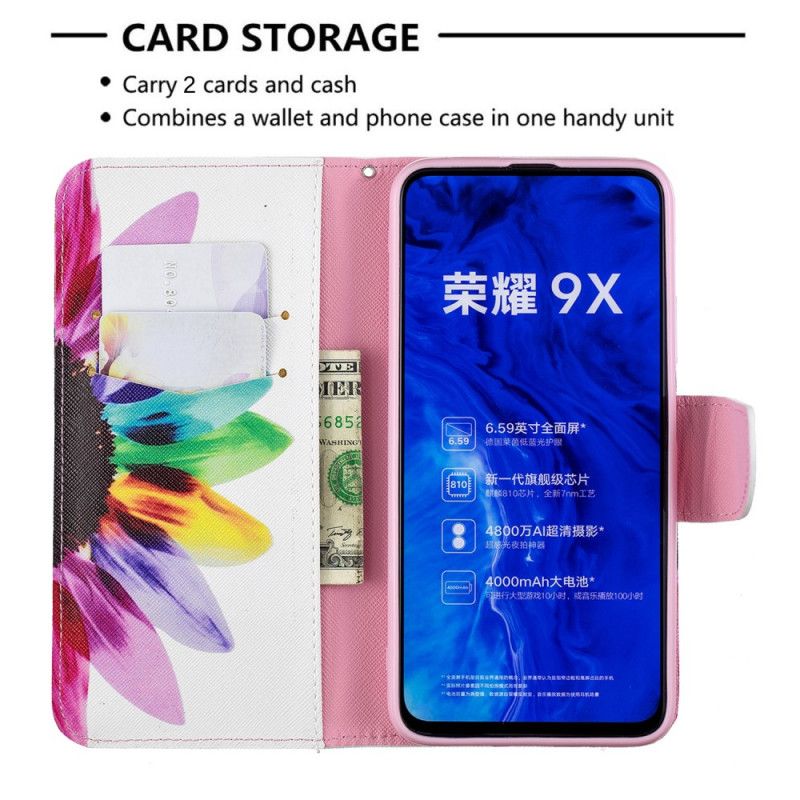 Flip Cover Læder Honor 9X Pro Akvarelblomst