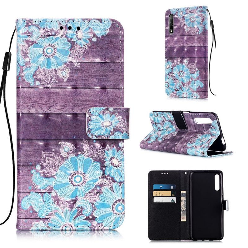 Flip Cover Læder Honor 9X Pro Blå Blomster Beskyttelse