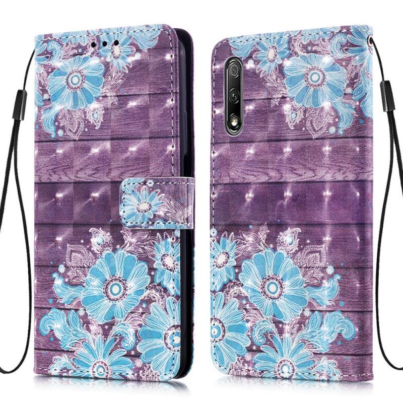 Flip Cover Læder Honor 9X Pro Blå Blomster Beskyttelse
