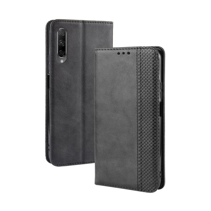 Læder Cover Honor 9X Pro Sort Stiliseret Vintage Lædereffekt