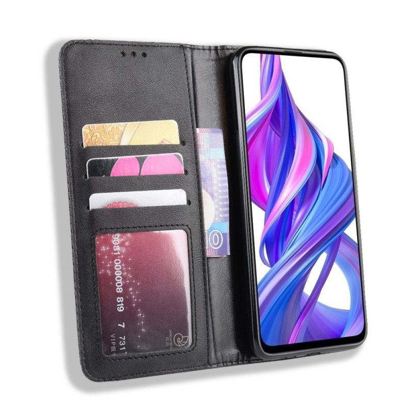 Læder Cover Honor 9X Pro Sort Stiliseret Vintage Lædereffekt