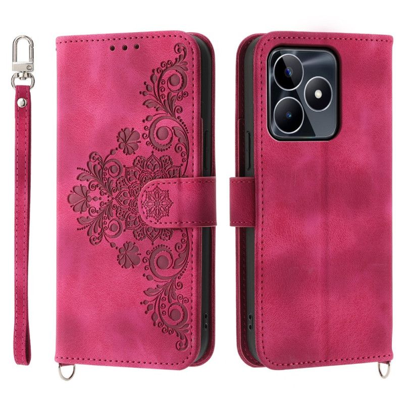 Flip Cover Realme C53 Blomstermønster Med Rem Og Skulderrem