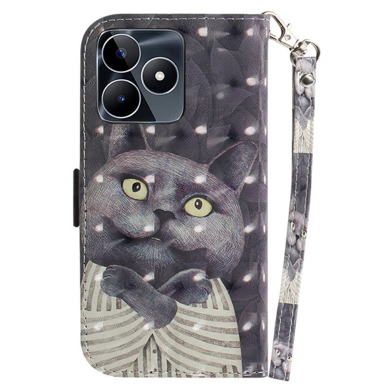 Flip Cover Realme C53 Grå Katholder Med Snor