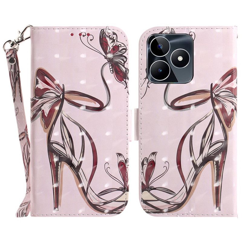 Flip Cover Realme C53 Højhælede Holder Med Snor