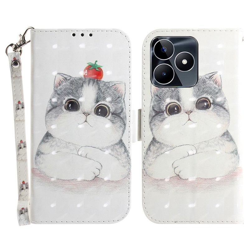 Flip Cover Realme C53 Sød Katteholder Med Snor