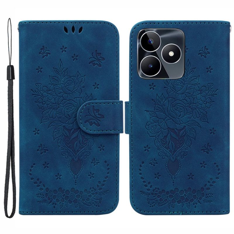 Flip Cover Til Realme C53 Rose- Og Sommerfuglemønster