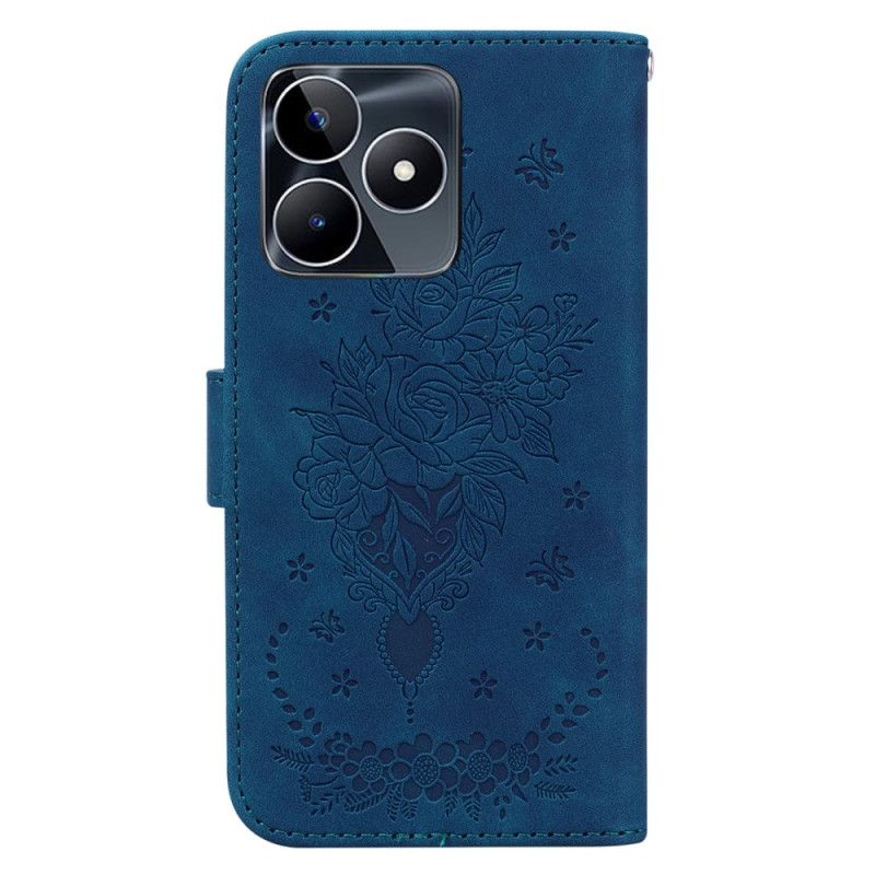 Flip Cover Til Realme C53 Rose- Og Sommerfuglemønster