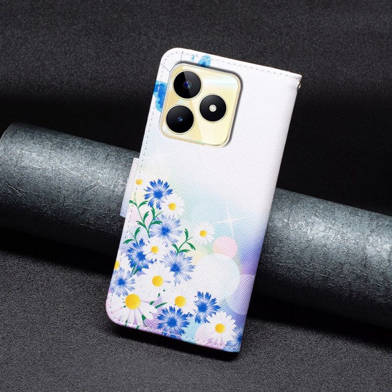 Flip Cover Til Realme C53 Sommerfugl Og Blomster Akvarel
