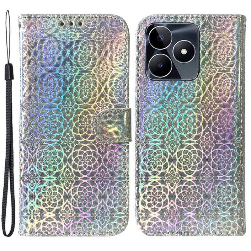 Læder Cover Realme C53 Telefon Etui Disco-stil Med Snor