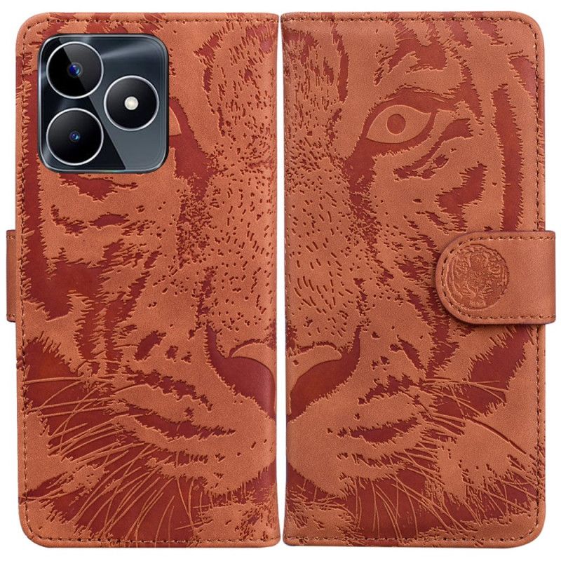 Læder Cover Realme C53 Telefon Etui Tigerprint