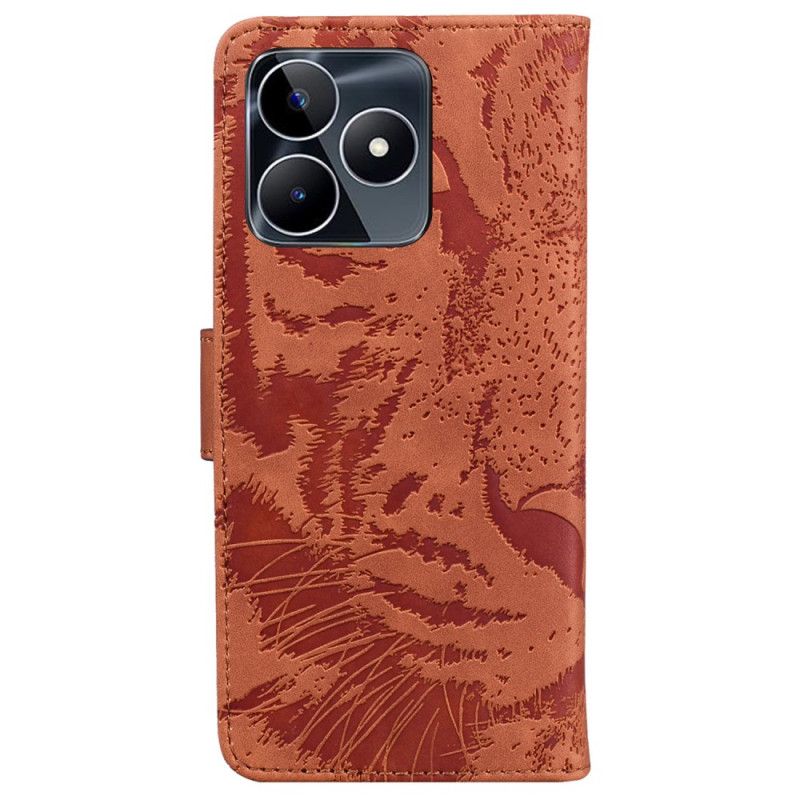 Læder Cover Realme C53 Telefon Etui Tigerprint